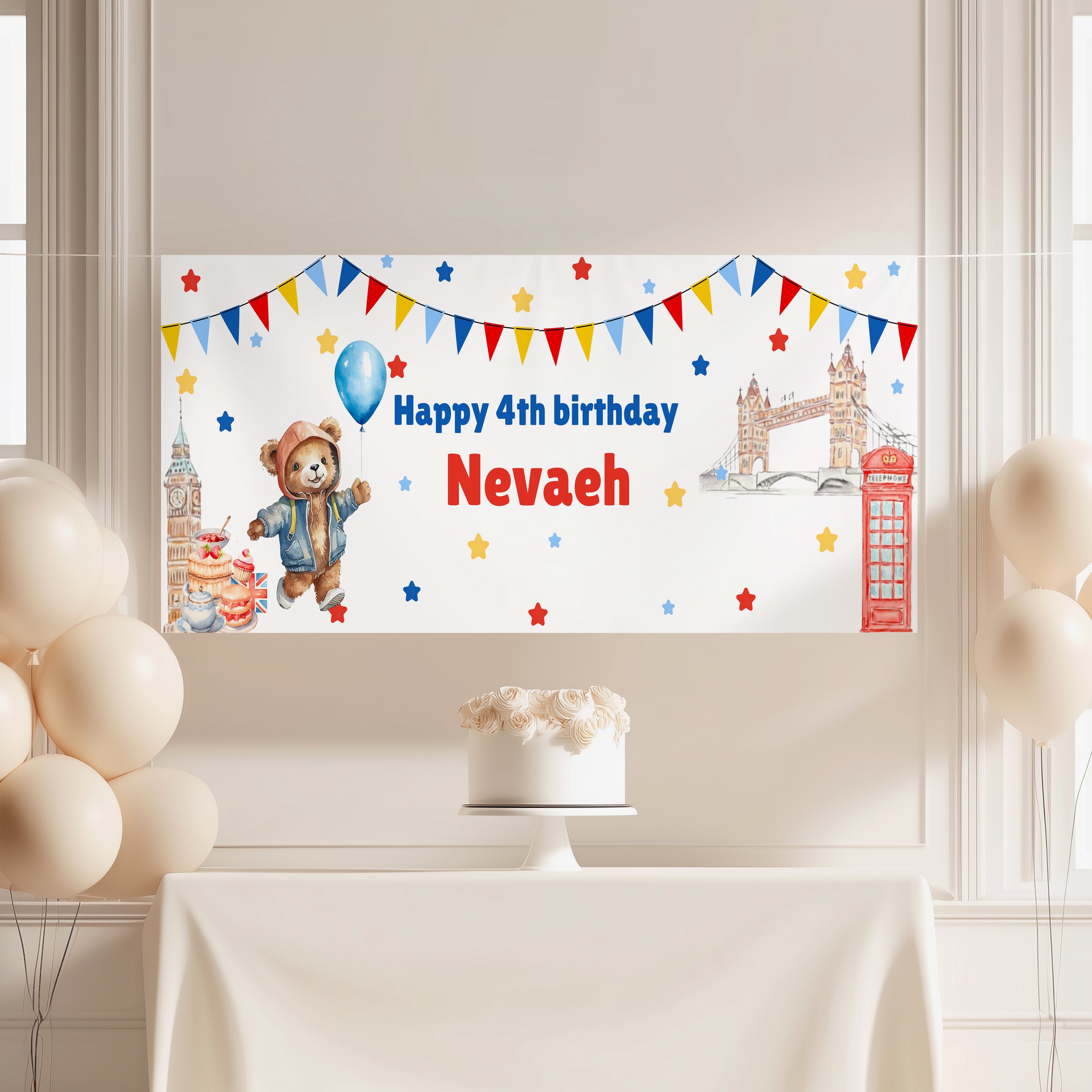 Personalised London Bear Theme Banner