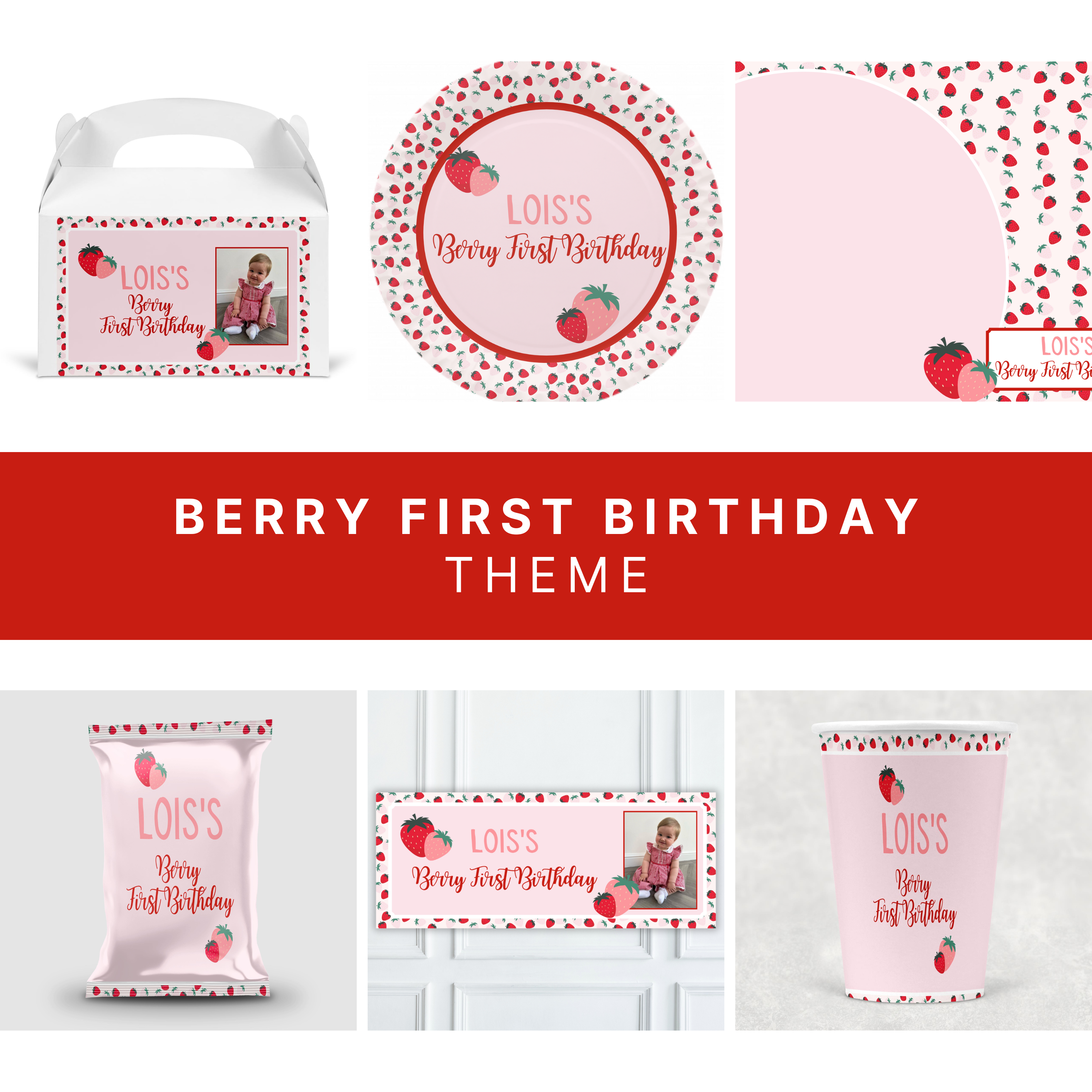 Personalised Strawberry Birthday Theme Party Bundle