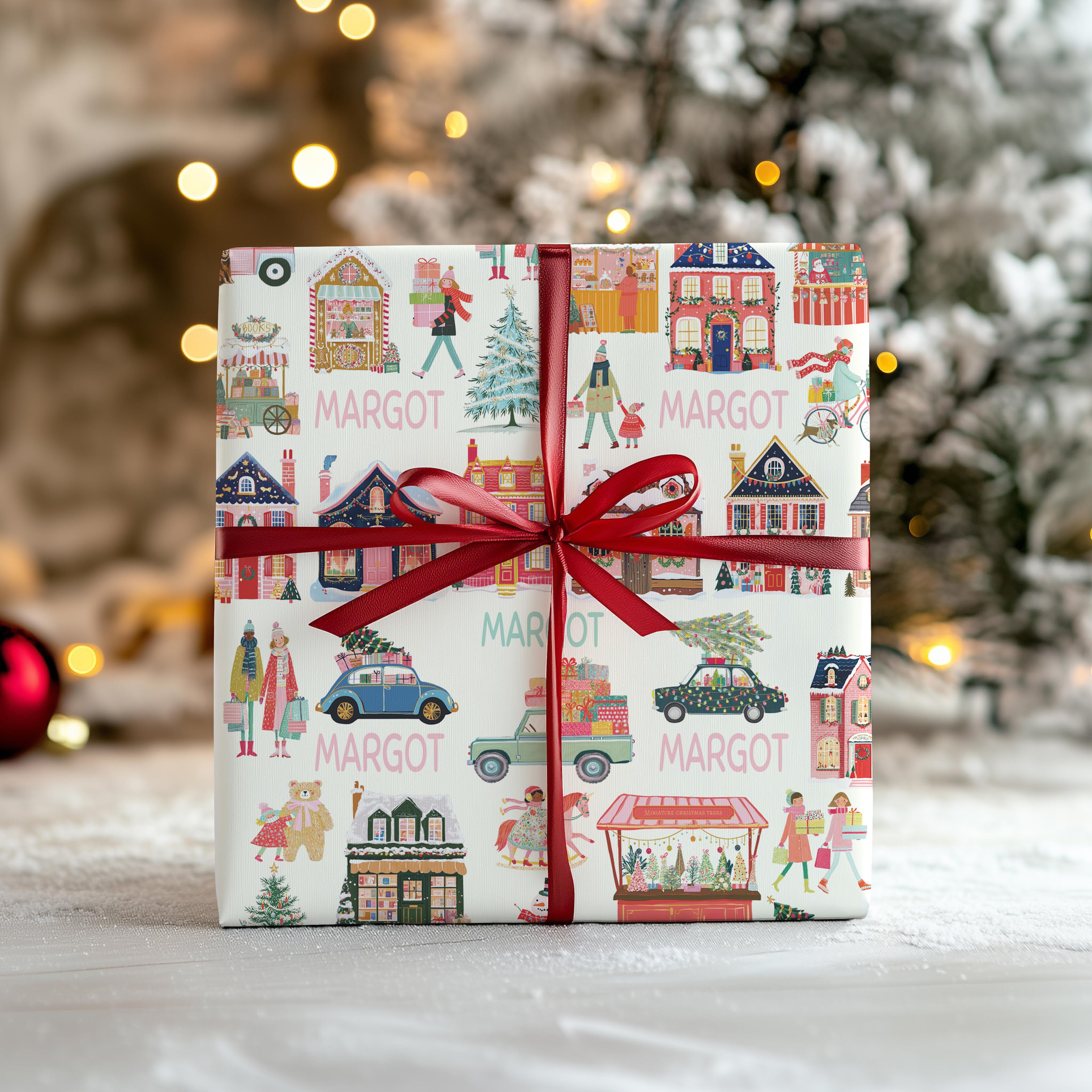 Personalised Christmas Market Scene Wrapping Paper