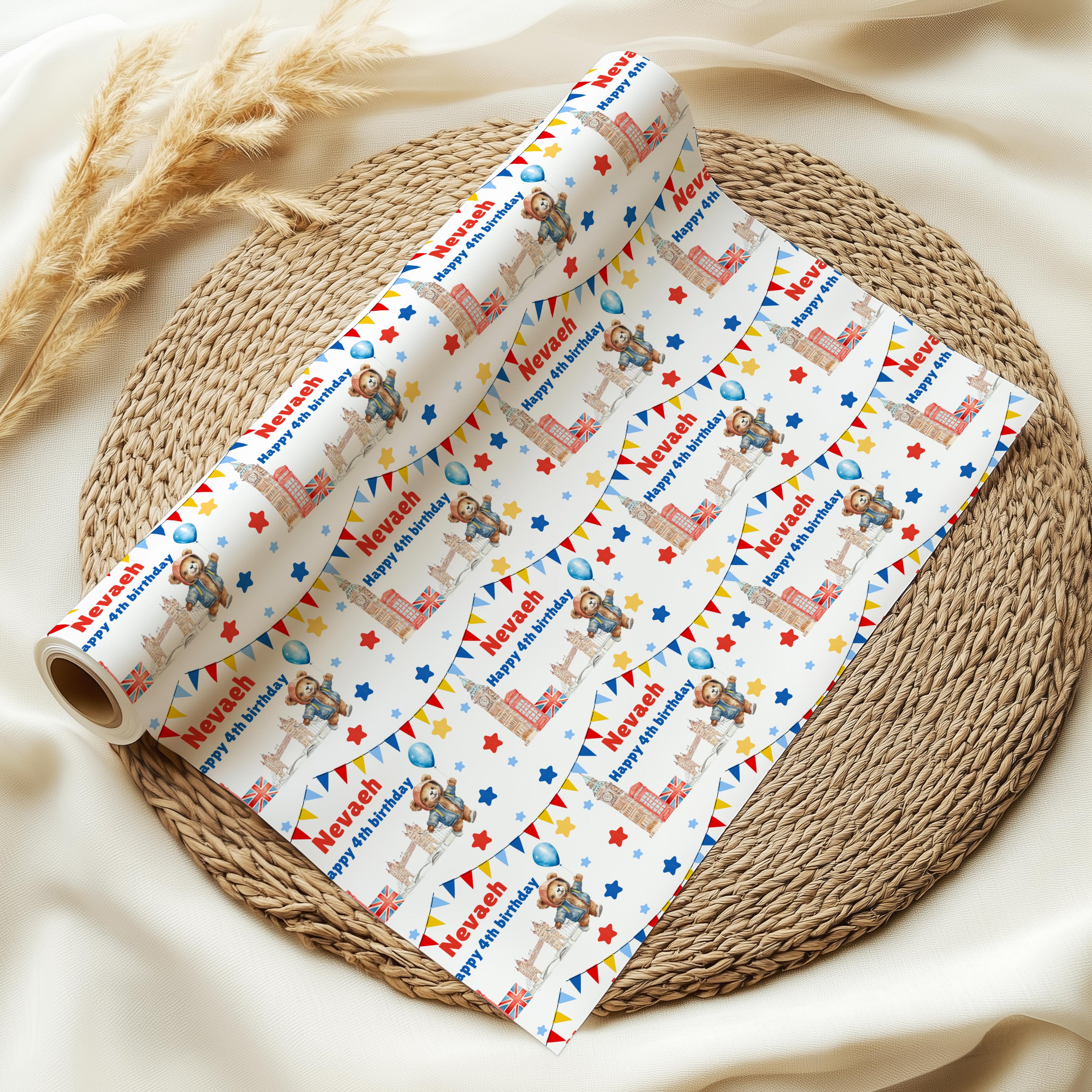 Personalised Bear & Bunting Wrapping Paper