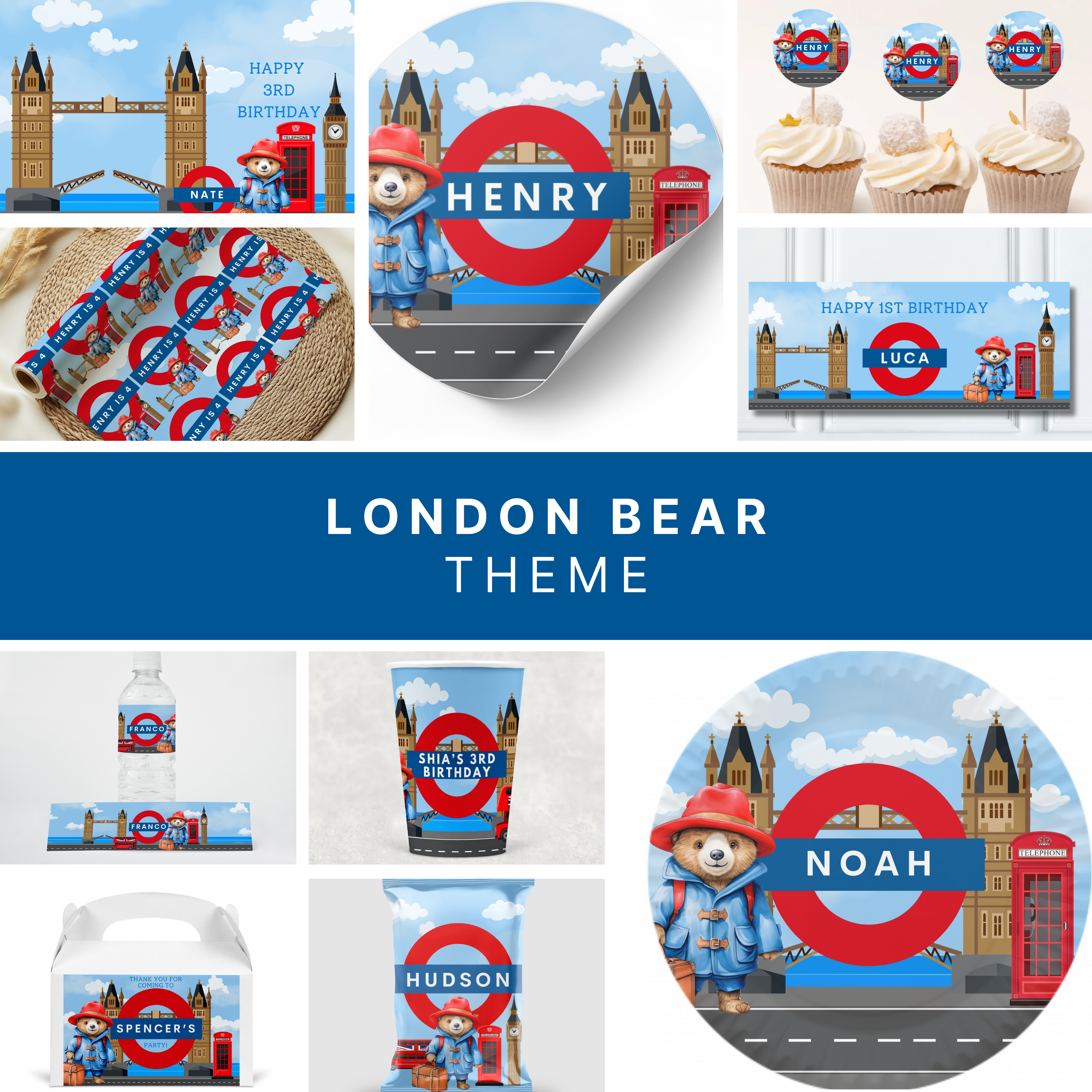 Personalised London Bear Birthday Theme Party Bundle