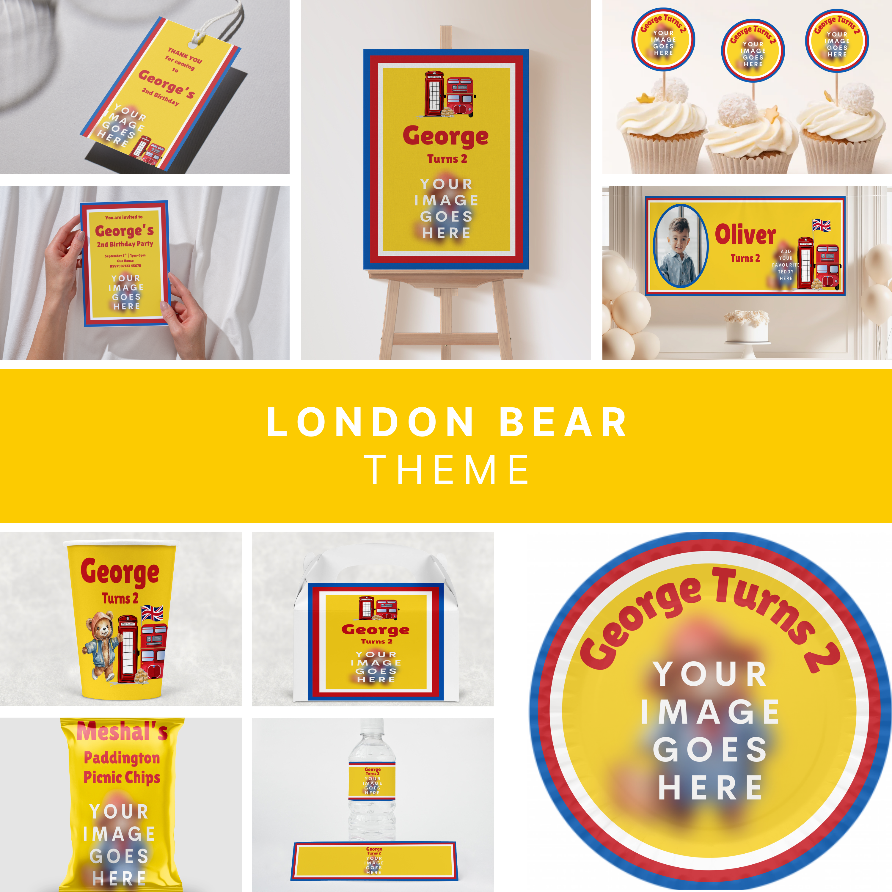 Personalised London Bear Yellow Theme Party Bundle