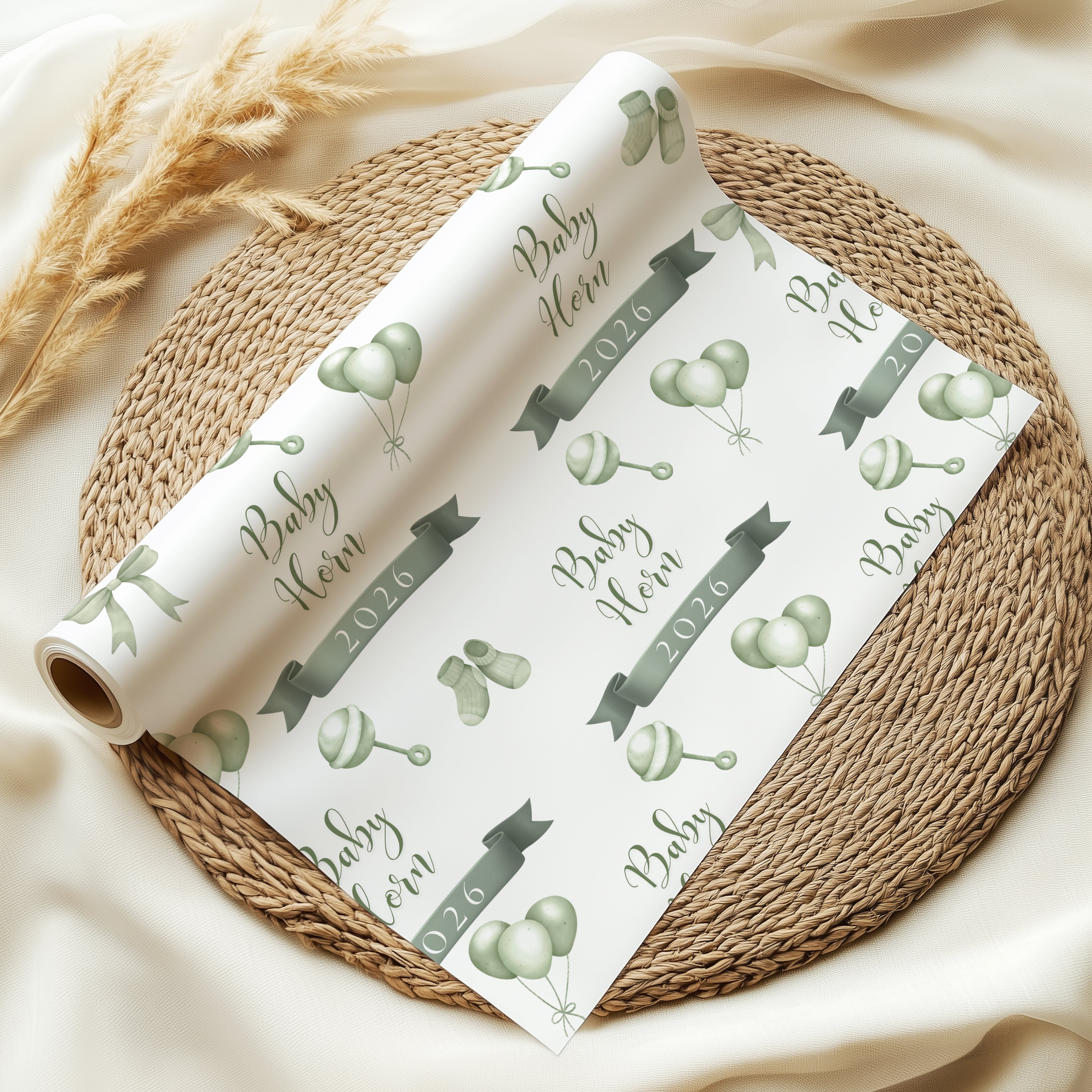 Personalised New Baby Sage Blue Wrapping Paper
