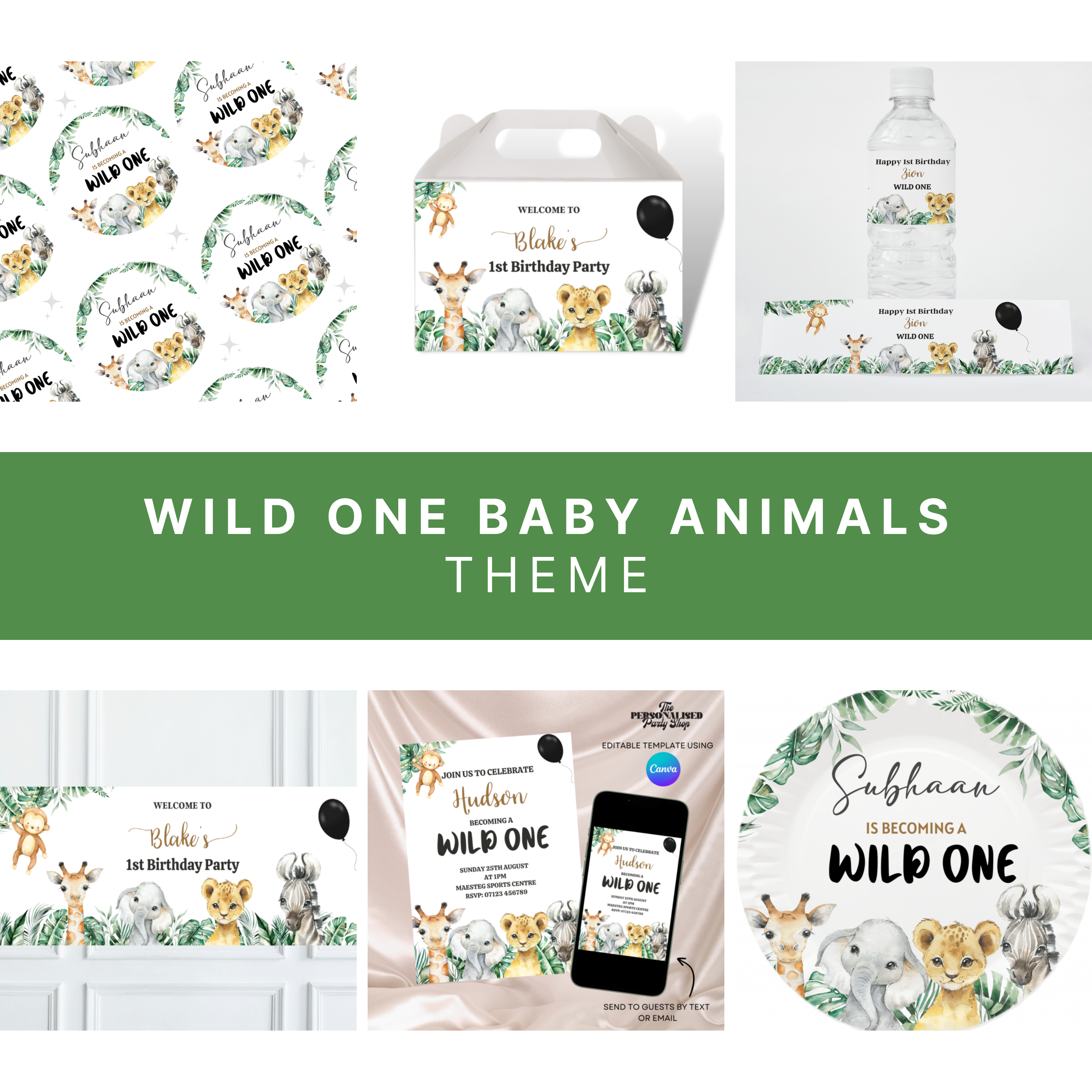 Personalised Wild One Safari Theme Party Bundle